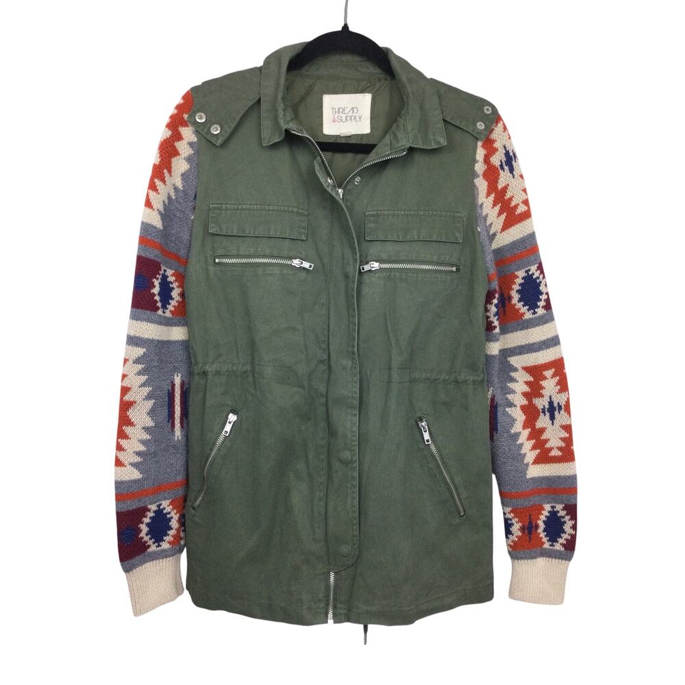 Thread & Supply Multi-media Southwestern Aztec Military Style Utility Jacket S
